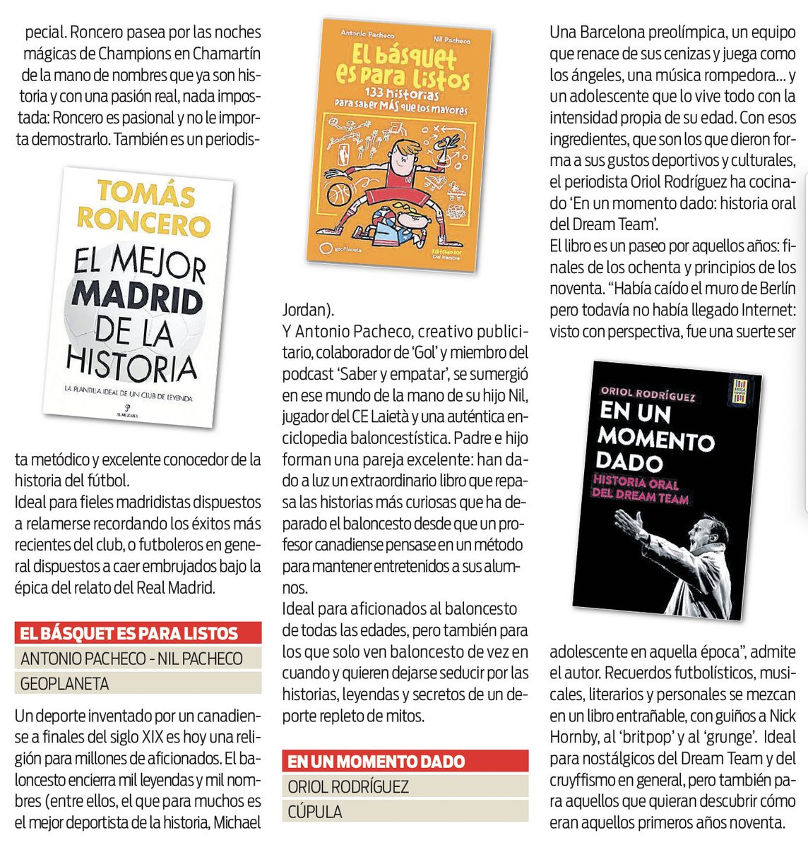 Antonio Pacheco (@estoesunajena) on Twitter photo Agradecidísimos a ese crack que es <a href="/javiergiraldo/">Javi Giraldo</a> por incluir a "El básquet es para listos" en su selección del <a href="/sport/">Diario SPORT</a> para Sant Jordi. Y un gustazo ser vecinos recomendatorios de la magna obra de <a href="/365d365e/">Oriol Rodríguez</a>. Agradecidísimos a ese crack que es <a href="/javiergiraldo/">Javi Giraldo</a> por incluir a "El básquet es para listos" en su selección del <a href="/sport/">Diario SPORT</a> para Sant Jordi. Y un gustazo ser vecinos recomendatorios de la magna obra de <a href="/365d365e/">Oriol Rodríguez</a>.