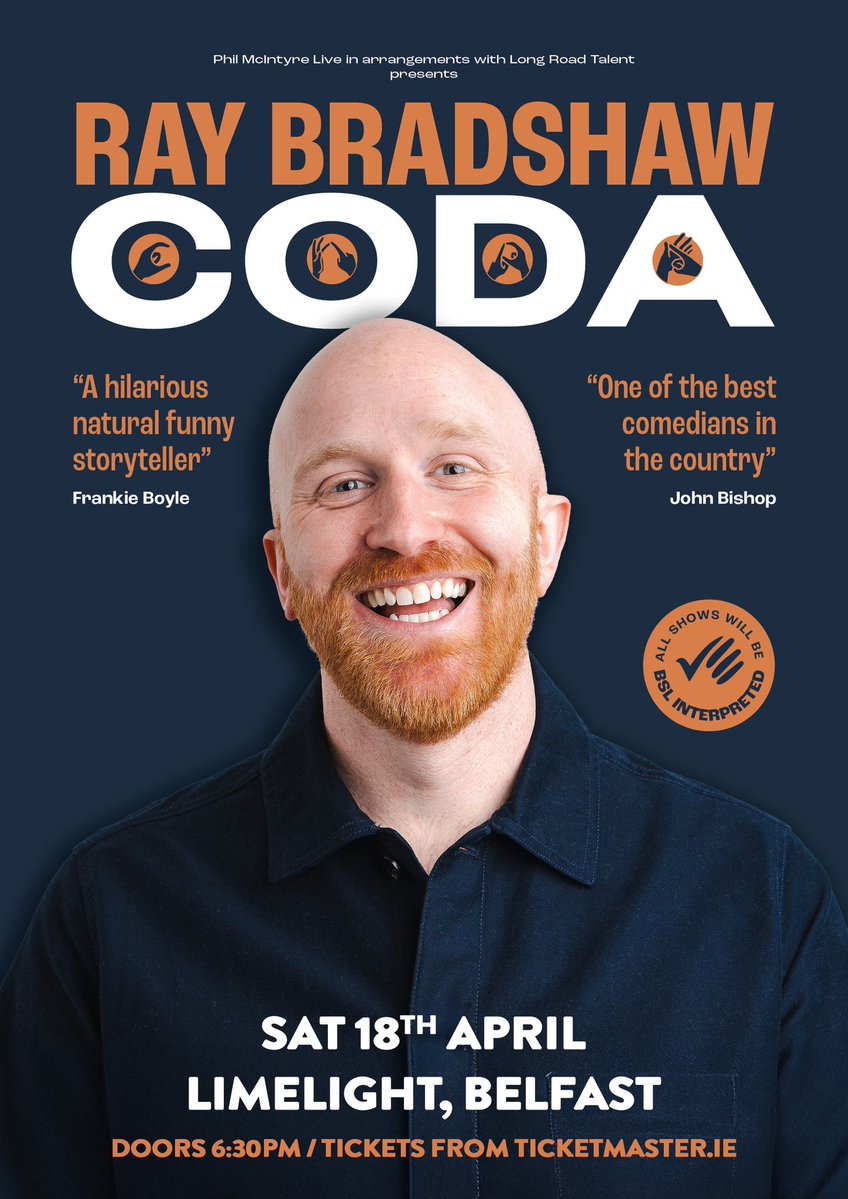 Limelight Belfast (@limelightni) on Twitter photo JUST ANNOUNCED 🎭Multi award winning comedian <a href="/comedyray/">Ray Bradshaw</a> returns to The Limelight on Saturday 18th April 2026 with his brand new show CODA!
🎟️ Tickets on sale 10am this Friday from Ticketmaster. JUST ANNOUNCED 🎭Multi award winning comedian <a href="/comedyray/">Ray Bradshaw</a> returns to The Limelight on Saturday 18th April 2026 with his brand new show CODA!
🎟️ Tickets on sale 10am this Friday from Ticketmaster.