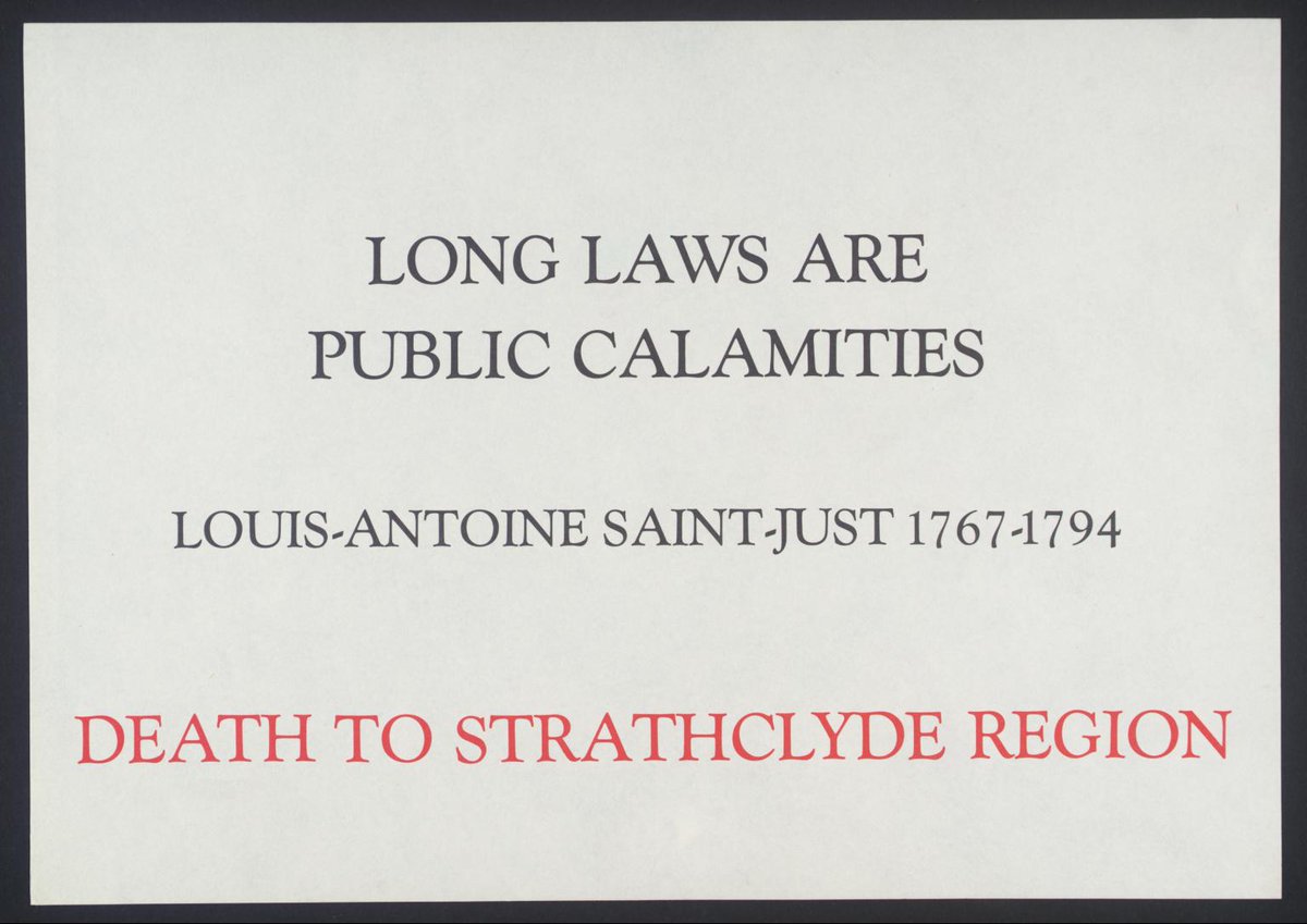 igortoronyi's tweet image. Came across some very interesting Ian Hamilton Finlay works in the Tate archives yesterday: 'The Arts Council Must be Utterly Destroyed' (1982), 'Death to the Arts Council' (1982), 'Death to Strathclyde Region' (1983). Shame they never organised a centenary retrospective
