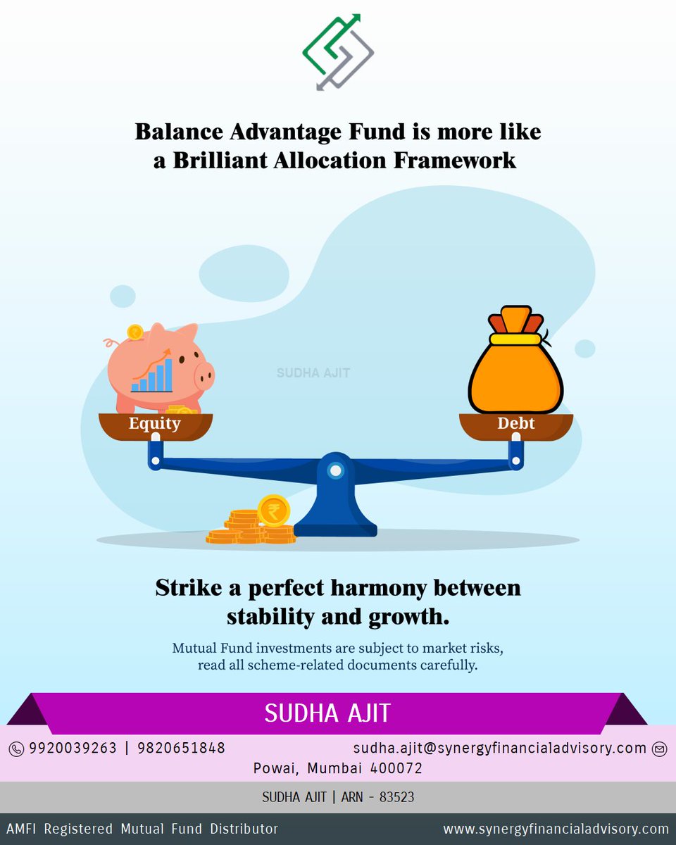 ajit_sudha's tweet image. Balance the ups and downs of equity with the stability of debt. #BalancedAdvantageFund #MarketBalance #SmartAllocation To receive your copy of FREE eBook on Financial Freedom u4873.app.goo.gl/qWLHRoJYXbp4yH…
