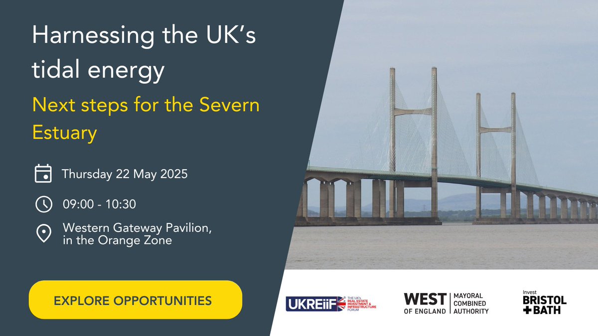 It’s the final day of <a href="/UKREiiF/">UKREiiF</a>!

Start your morning with a panel on the game-changing potential of tidal energy - join us from 9am in the Western Gateway Pavilion.

Curious about the West of England’s growth and innovation? Explore more 👉 bristolandbath.co.uk/infrastructure…