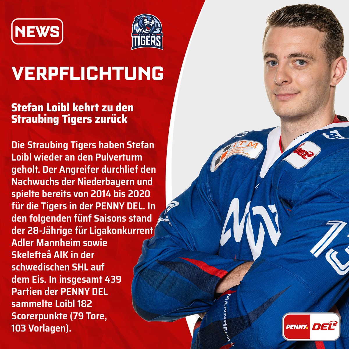 Die <a href="/straubingtigers/">Straubing Tigers</a> haben Stefan Loibl wieder an den Pulverturm geholt. Der Angreifer durchlief den Nachwuchs der Niederbayern und spielte bereits von 2014 bis 2020 für die Tigers in der #PENNYDEL. In den folgenden fünf Saisons stand der 28-Jährige für Ligakonkurrent...