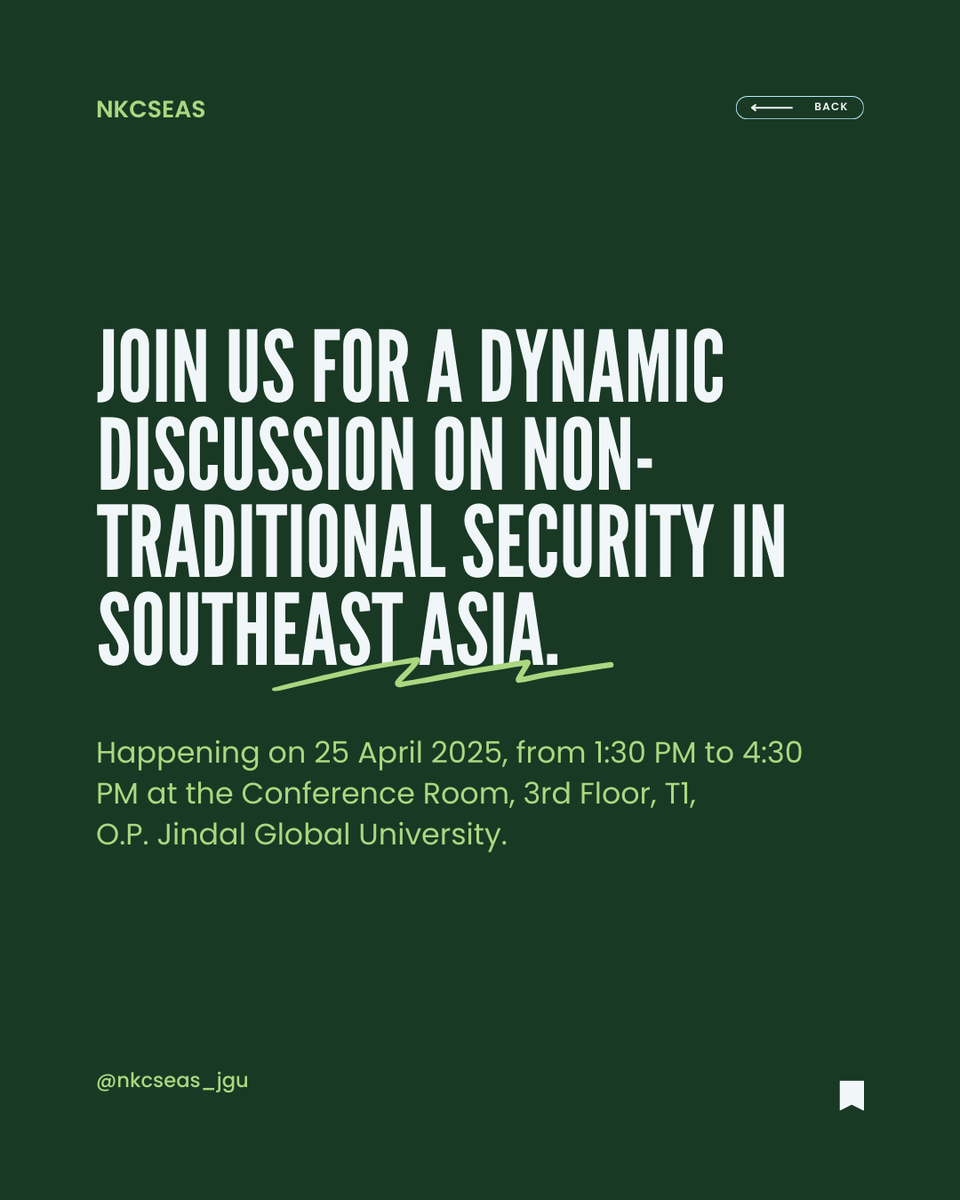 NKCSEAS_JGU's tweet photo. Join us for the 3rd Dialogue Session on Southeast Asia’s security challenges. 
🗓️ 25 April | 🕒 1:30 PM | 📍 T1, JGU
#nkcseas #SecurityDialogue https://t.co/3IlZ0tzo79