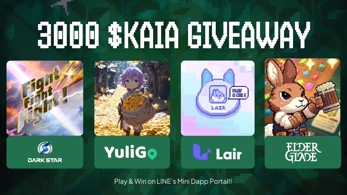 Elderglade (@elderglade) on Twitter photo ๐จ 3000 $KAIA for GRABS! ๐จ
Weโve teamed up with our friends at LINE's @Dapp_Portal & <a href="/KaiaChain/">Kaia</a> for another thrilling event! ๐ค
TO WIN:
1๏ธโฃ Follow <a href="/DarkStar_game/">DarkStar | LINE Mini App</a>, <a href="/TheYuliverse/">Yuliverse</a>, <a href="/LairFinance/">Lair Finance</a>, <a href="/Elderglade/">Elderglade</a>
2๏ธโฃ Like & RT
3๏ธโฃ Tag 3 friends
4๏ธโฃ Share a screenshot from one of the games ๐จ 3000 $KAIA for GRABS! ๐จ
Weโve teamed up with our friends at LINE's @Dapp_Portal & <a href="/KaiaChain/">Kaia</a> for another thrilling event! ๐ค
TO WIN:
1๏ธโฃ Follow <a href="/DarkStar_game/">DarkStar | LINE Mini App</a>, <a href="/TheYuliverse/">Yuliverse</a>, <a href="/LairFinance/">Lair Finance</a>, <a href="/Elderglade/">Elderglade</a>
2๏ธโฃ Like & RT
3๏ธโฃ Tag 3 friends
4๏ธโฃ Share a screenshot from one of the games