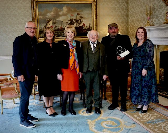Dan Linehan, Vice President of Press Photographers Ireland and his wife, Jennifer &amp; James Crombie, AIB Press Photographer of the Year 2025 and his wife, Ann, visiting President Michael D. Higgins and Mrs. Higgins at Áras an Uachtaráin @presidentirl #pressphotographers