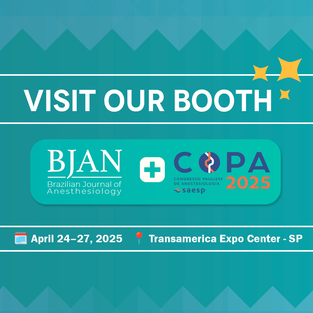 🎉 BJAN will be at #COPA2025 — Congresso Paulista de Anestesia!
Come visit us and learn more about the Brazilian Journal of Anesthesiology! ✨📚

#joinBJAN #citeBJAN #anesthesiology #anesthetists #sba #anestesiologiasba #anestesiologista #anesthesia #COPA2025