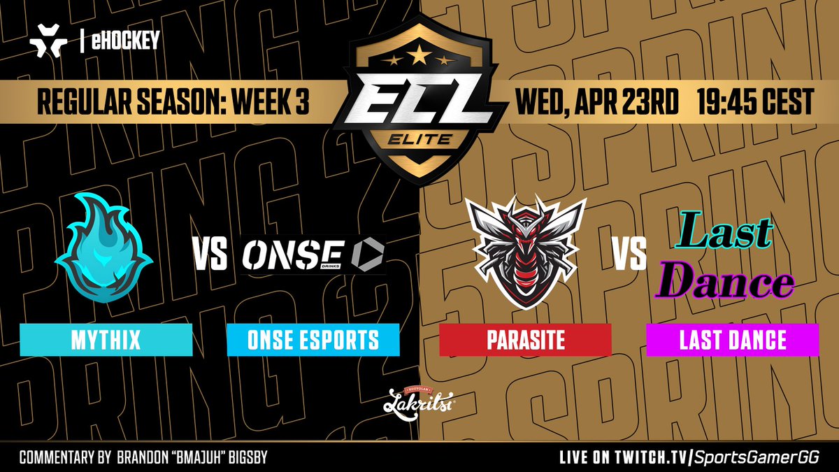 🔥 A MASSIVE night of #ECL25Spring Elite hockey is coming your way!

📺 Watch LIVE twitch.tv/SportsGamerGG
⏰ 19:45 CEST

💧 <a href="/MythixNHL/">Mythix</a>  vs <a href="/OnseEsports/">Onse Esports</a> ⚪️
🐝 <a href="/ParasiteNHL/">Parasite</a> vs <a href="/LastDanceNHL/">Last Dance</a> 🪩
➡️ A legendary rivalry reignites—finals vibes guaranteed!

🎙️ <a href="/bMaJuH/">MaJuH 🎥</a>

#eHockey | #NHL25