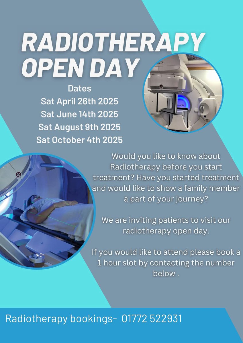 💙alison birtle (@alisonbirtle) on Twitter photo If you or a friend or relative is possibly due to have radiotherapy soon please book onto one of our open days . This helps reduce anxiety aboit the process. <a href="/RosemereCF/">Rosemere Cancer Foundation</a> <a href="/LancsHospRT/">LancsHospitalsRadiotherapy</a> If you or a friend or relative is possibly due to have radiotherapy soon please book onto one of our open days . This helps reduce anxiety aboit the process. <a href="/RosemereCF/">Rosemere Cancer Foundation</a> <a href="/LancsHospRT/">LancsHospitalsRadiotherapy</a>