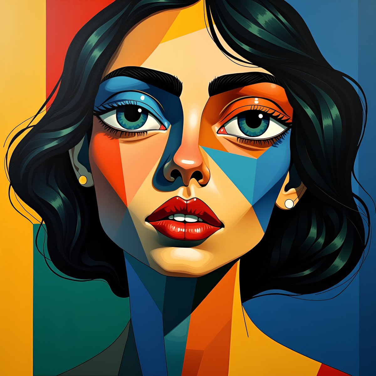 PromptSin's tweet image. Vibrant geometric portrait blending colors and emotions 🎨✨ #SurrealArt #ColorfulVibes