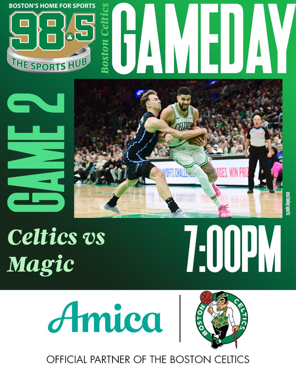 🏀 TONIGHT: The @Celtics take on the #Magic live from <a href="/tdgarden/">TD Garden</a> for Game 2 of the first round of the NBA Playoffs! #NBAPlayoffs #Celtics #NBA #sponsored #AmicaPartner @amicainsurance #AmicaInsurance
