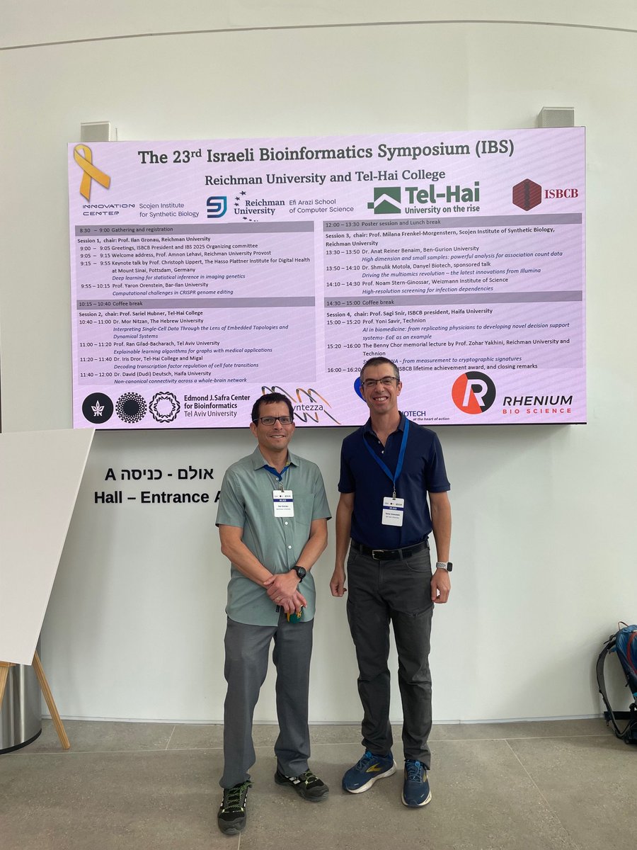 OrensteinYaron's tweet image. Finally fulfilled my life-long dream of giving a (too dense) talk at the Israeli Bioinformatics Symposium #IBS2025. Had a blast in the short time I had as I had to leave to #RECOMB2025 #RECOMBseq. My next dream: giving the local keynote!