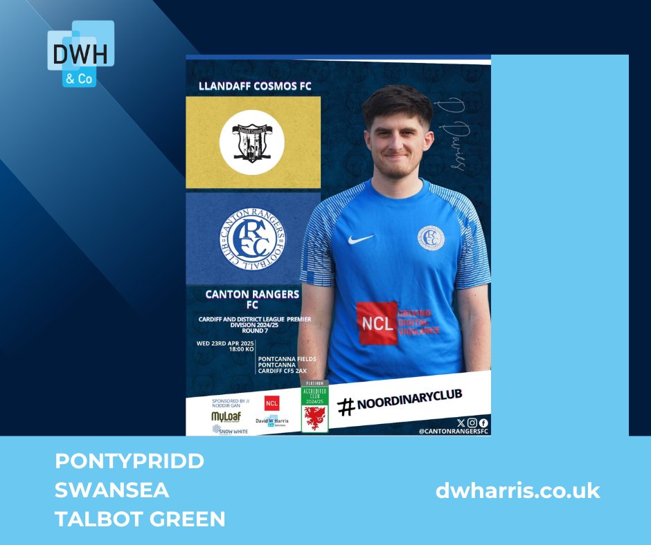 David W Harris & Co (@dwharrissols) on Twitter photo Good luck to our sponsored team <a href="/CantonRangersFC/">Canton Rangers FC</a> as they play their final game of the season at <a href="/LlandaffCosmos/">Llandaff Cosmos FC</a> this evening ⚽️
#CantonRangers #noordinaryclub #forzacanton Good luck to our sponsored team <a href="/CantonRangersFC/">Canton Rangers FC</a> as they play their final game of the season at <a href="/LlandaffCosmos/">Llandaff Cosmos FC</a> this evening ⚽️
#CantonRangers #noordinaryclub #forzacanton