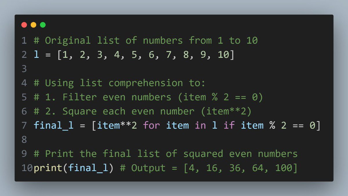 Pythonic_Sumit's tweet image. Day - 14

Today I learned about list comprehension in Python a super clean and powerful way to create lists using just one line!
Huge thanks to @Blockhacks suggesting this! You seriously leveled up my Python game 🙌🐍
#Python #CodeNewbie #100DaysOfCode #Python #EarthDay #deprem