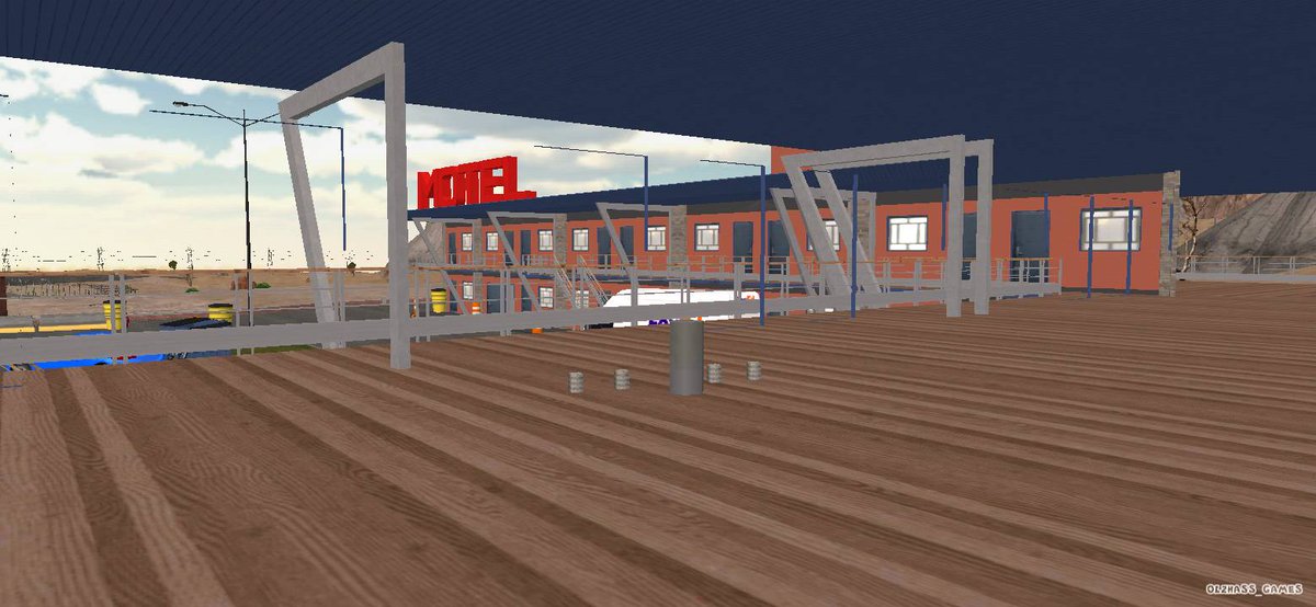 旧モーテルの中に電柱が貫通してるw