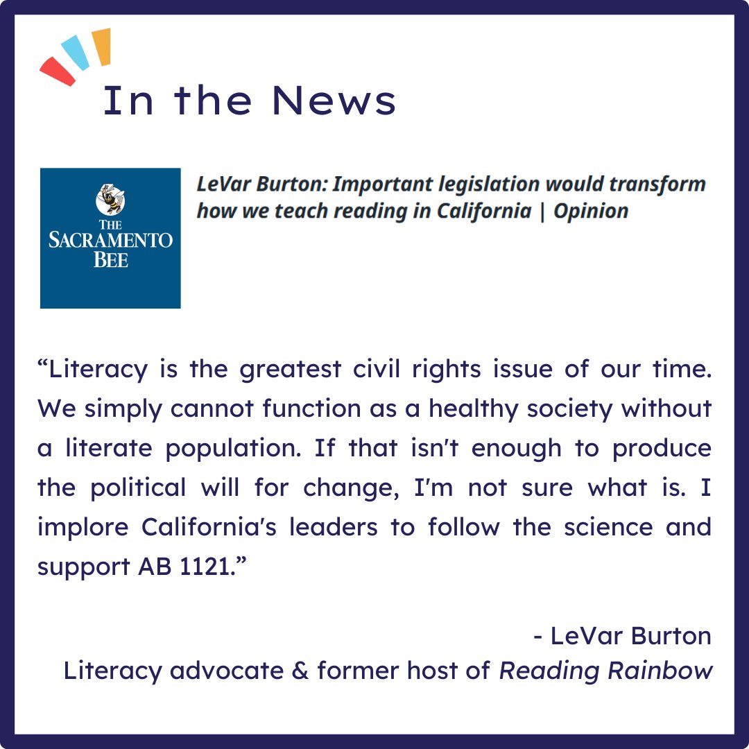 EdVoice (@edvoice) on Twitter photo CA has an opportunity to bring scientifically proven methods of teaching reading to every classroom, but you don't have to take our word for it...
Beloved actor and advocate <a href="/levarburton/">LeVar Burton</a> is standing up for the children of his home state. 📚🌈
Will you stand with him? CA has an opportunity to bring scientifically proven methods of teaching reading to every classroom, but you don't have to take our word for it...
Beloved actor and advocate <a href="/levarburton/">LeVar Burton</a> is standing up for the children of his home state. 📚🌈
Will you stand with him?