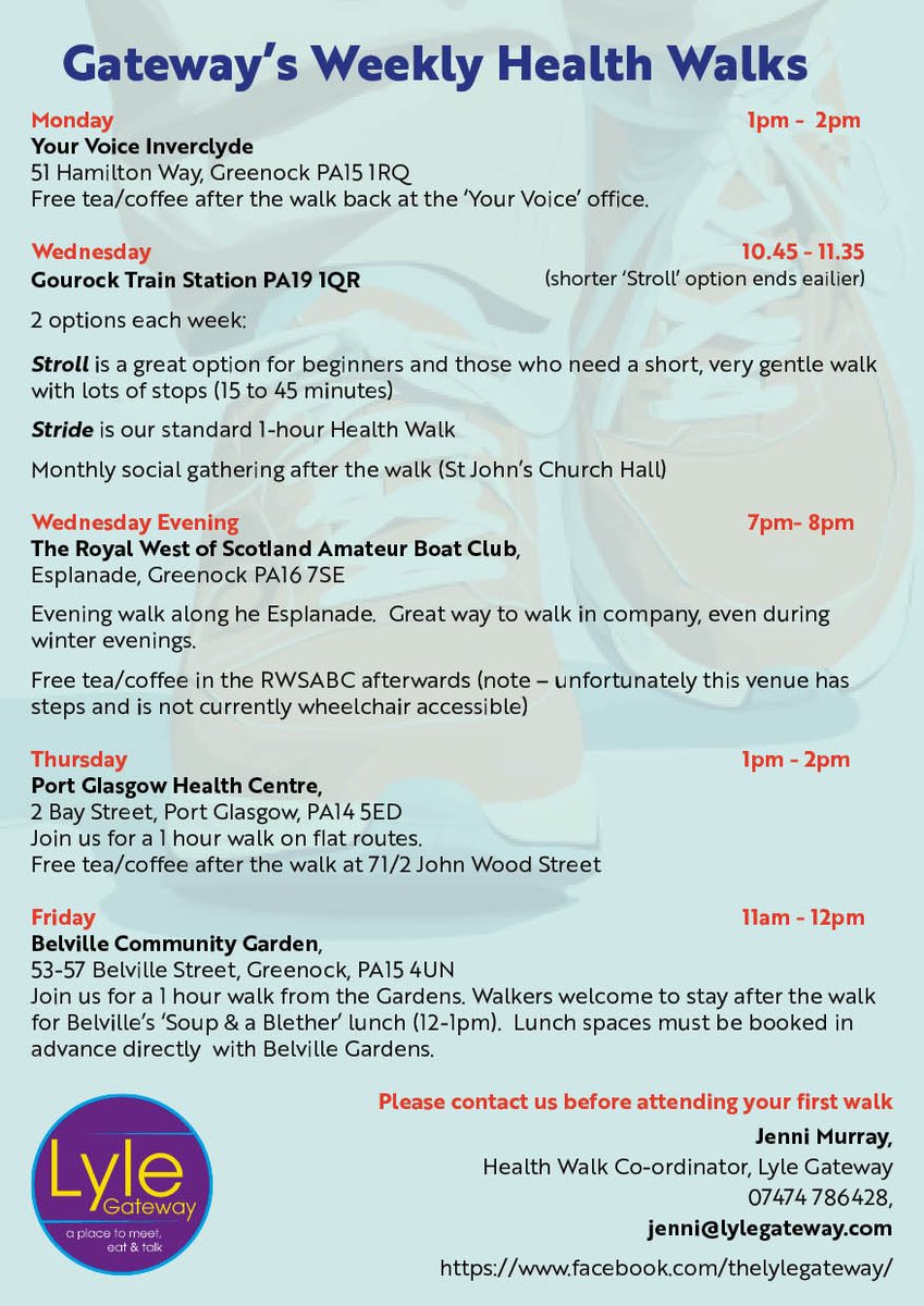 Inverclyde's Community Link Workers (@inverclyde_clw) on Twitter photo Great to see the Health Walks continuing through Lyle Gateways. Much needed and loved in our community.
<a href="/CVSInverclyde/">CVS Inverclyde</a> <a href="/InverclydeHSCP/">Inverclyde HSCP</a> Great to see the Health Walks continuing through Lyle Gateways. Much needed and loved in our community.
<a href="/CVSInverclyde/">CVS Inverclyde</a> <a href="/InverclydeHSCP/">Inverclyde HSCP</a>