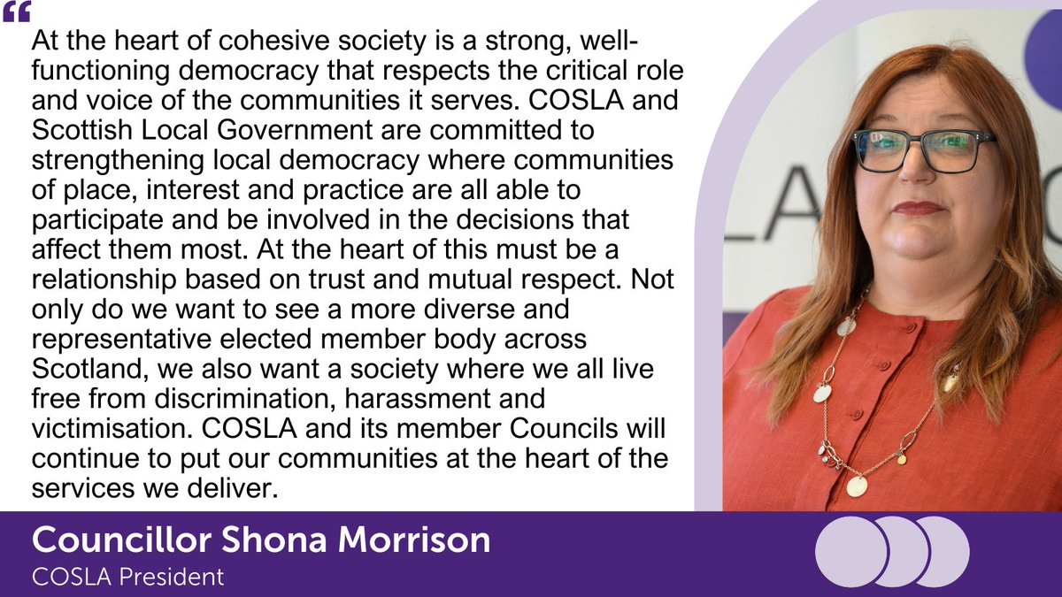 COSLA (@cosla) on Twitter photo As conversations take place around protecting democracy, COSLA and Scottish Local Government will continue to work to strengthen local democracy - our President, <a href="/MorayShona/">Shona Morrison</a>, has said today. As conversations take place around protecting democracy, COSLA and Scottish Local Government will continue to work to strengthen local democracy - our President, <a href="/MorayShona/">Shona Morrison</a>, has said today.