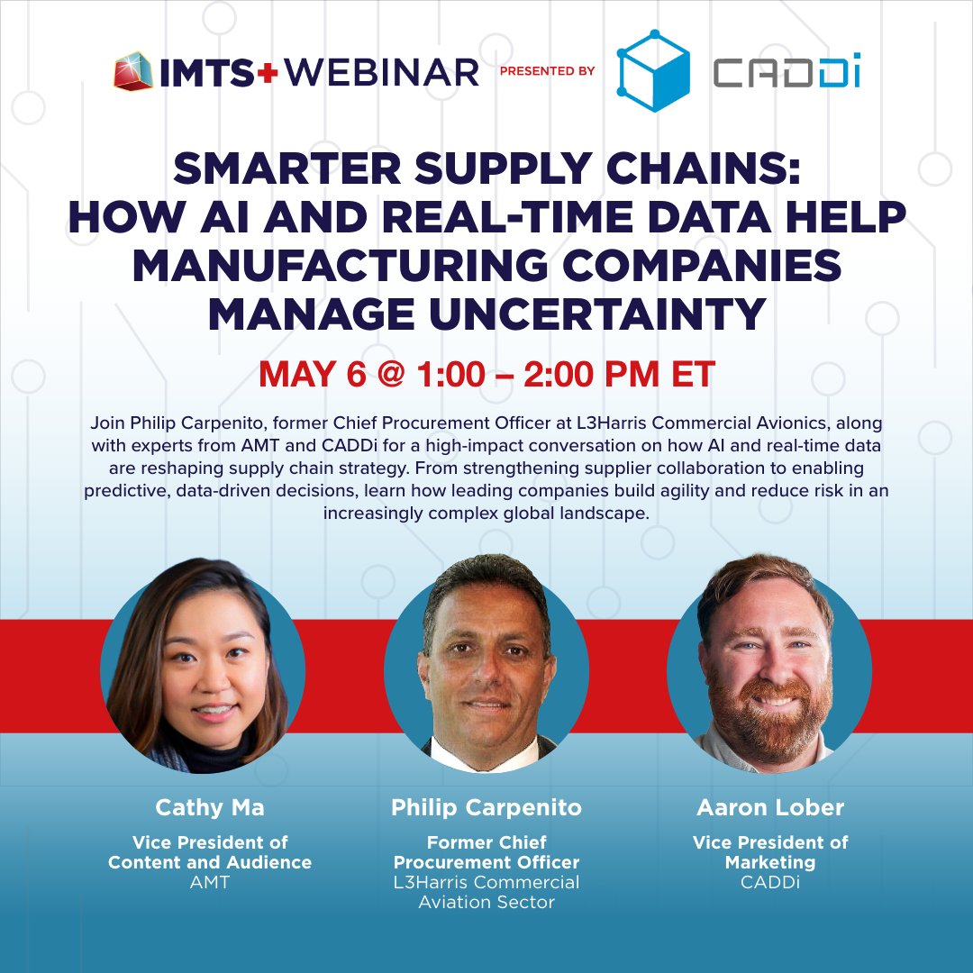 Join experts from <a href="/L3HarrisTech/">L3Harris</a>, <a href="/amtonline/">AMT</a> &amp; CADDi, for a high-impact conversation on how AI and real-time data are reshaping supply chain strategy. Learn how leading companies build agility and reduce risk in a complex global landscape. 

Register here:
bit.ly/4igbZ7V