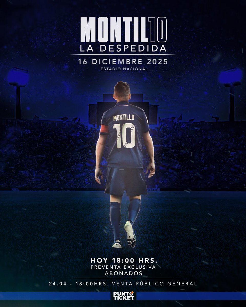 Montil10's tweet photo. ¡ES HOY!
Queda muy poco para que comience este sueño. A las 18:00 se liberan las entradas exclusivas para abonados @udechileoficial, y 24 horas después para toda la hinchada azul. #Montil10LaDespedida https://t.co/F8W0YDORJF
