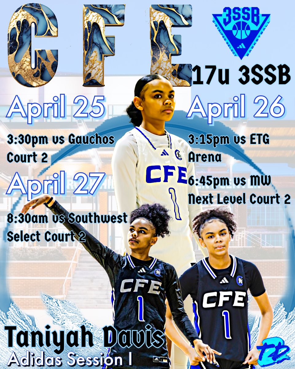 Taniyah Davis (@c_taniyah_ball) on Twitter photo Adidas Session 1 Schedule.. Beginning of my last ride #CFE17U3SSB <a href="/3SSBGCircuit/">3Stripes Select Basketball Girls Circuit</a> <a href="/CFE_BASKETBALL/">CentralFloridaElite</a> Adidas Session 1 Schedule.. Beginning of my last ride #CFE17U3SSB <a href="/3SSBGCircuit/">3Stripes Select Basketball Girls Circuit</a> <a href="/CFE_BASKETBALL/">CentralFloridaElite</a>