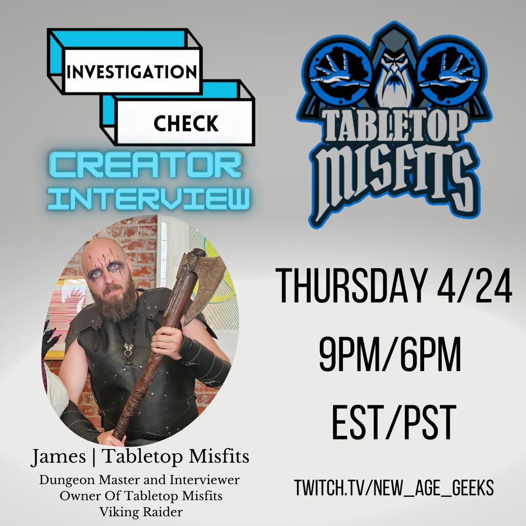 New Age Geeks (@new_age_geeks) on Twitter photo π Dive into an exciting episode of Investigation Check with <a href="/tabletopmisfit/">Tabletop Misfits</a>
This is an episode you won't want to miss when it airs! ππ Tag your fellow geeks and share this adventure! What burning questions do you have for him? Drop them below! β¬οΈπ¬
#ttrpgcommunity π Dive into an exciting episode of Investigation Check with <a href="/tabletopmisfit/">Tabletop Misfits</a>
This is an episode you won't want to miss when it airs! ππ Tag your fellow geeks and share this adventure! What burning questions do you have for him? Drop them below! β¬οΈπ¬
#ttrpgcommunity