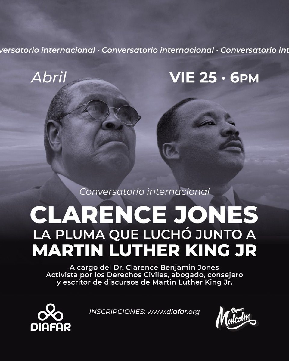 diafarorg's tweet photo. 📣 ¡Este viernes llega un encuentro histórico!
🔥 Este viernes 25/4 - 18hs
Conversatorio con Clarence B. Jones, abogado y coautor del “I Have a Dream” ✊🏽
📍Espacio Malcolm (CABA)
🎟️ Gratis | Cupos limitados
👉 Inscribite: https://t.co/zSyyzduiki
#ClarenceJones #JusticiaRacial https://t.co/lytAr0fmGk
