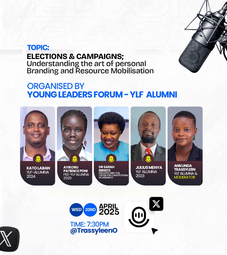 Trassyleen Ankunda (@trassyleeno) on Twitter photo Elections and Campaigns: Understanding the Art of Personal Branding and Resource Mobilisation
Is happening tonight starting at 7:30pm. Set a reminder via this link to join us x.com/i/spaces/1BRKj… set a reminder with us
<a href="/PeshPoni/">Patience Poni Ayikoru 👩🏿💼</a> <a href="/SarahBireete/">Dr. Bireete Sarah</a> <a href="/menyajulius1/">Menya Julius🇺🇬🇮🇸</a> <a href="/fesuganda/">FES Uganda</a> Elections and Campaigns: Understanding the Art of Personal Branding and Resource Mobilisation
Is happening tonight starting at 7:30pm. Set a reminder via this link to join us x.com/i/spaces/1BRKj… set a reminder with us
<a href="/PeshPoni/">Patience Poni Ayikoru 👩🏿💼</a> <a href="/SarahBireete/">Dr. Bireete Sarah</a> <a href="/menyajulius1/">Menya Julius🇺🇬🇮🇸</a> <a href="/fesuganda/">FES Uganda</a>