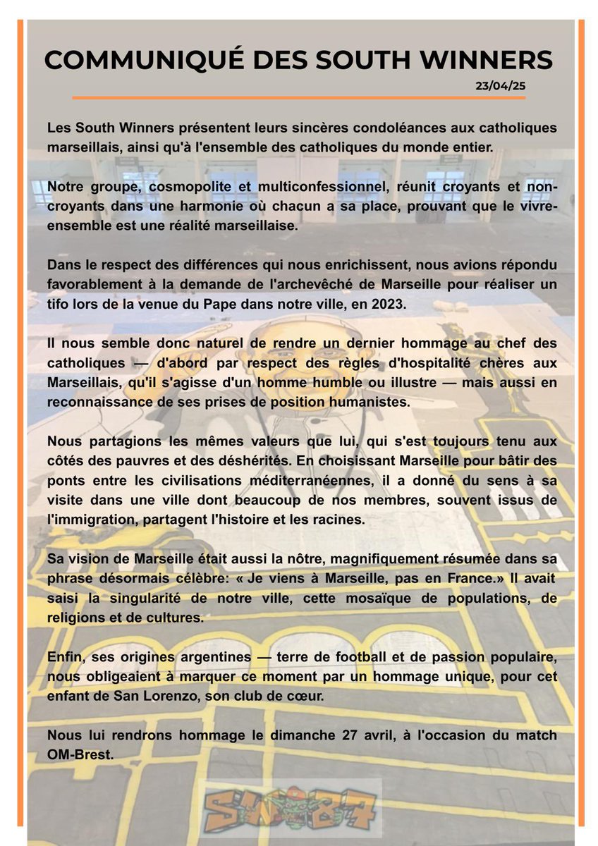 Communiqué des South Winners.