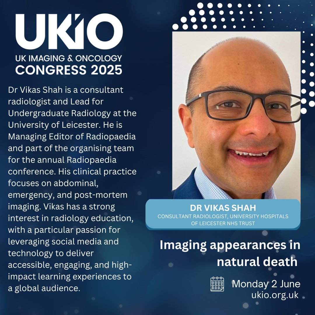 UKIOCongress (@ukiocongress) on Twitter photo 🤝MEET THE SPEAKERS
Dr Vikas Shah is a radiologist & Managing Editor of Radiopaedia. He will speak at #UKIO2025 on imaging appearances in natural death, & facilitate a case reviews session on natural death post-mortem CT
🔎Full prog bit.ly/43esxch
<a href="/DrVikasShah/">(𝚝𝚑𝚎𝚡𝚛𝚊𝚢𝚍𝚘𝚌𝚝𝚘𝚛)</a> 🤝MEET THE SPEAKERS
Dr Vikas Shah is a radiologist & Managing Editor of Radiopaedia. He will speak at #UKIO2025 on imaging appearances in natural death, & facilitate a case reviews session on natural death post-mortem CT
🔎Full prog bit.ly/43esxch
<a href="/DrVikasShah/">(𝚝𝚑𝚎𝚡𝚛𝚊𝚢𝚍𝚘𝚌𝚝𝚘𝚛)</a>