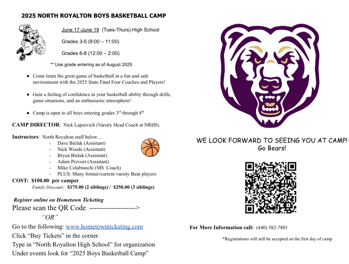 2025 NR Boys Basketball Camp. Go Bears! 🐻🏀