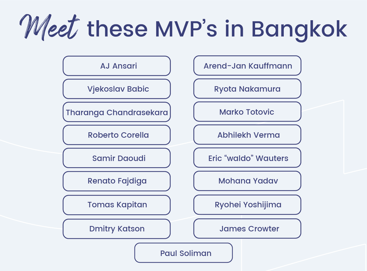 Wondering which Business Central gurus and MVPs you’ll be learning from?  Meet these MVPs in Bangkok!

👇 Check the speaker wall:
directionsforpartners.com/conferences-an…

#msdyn365bc #SeeYouInBangkok #MVPbuzz