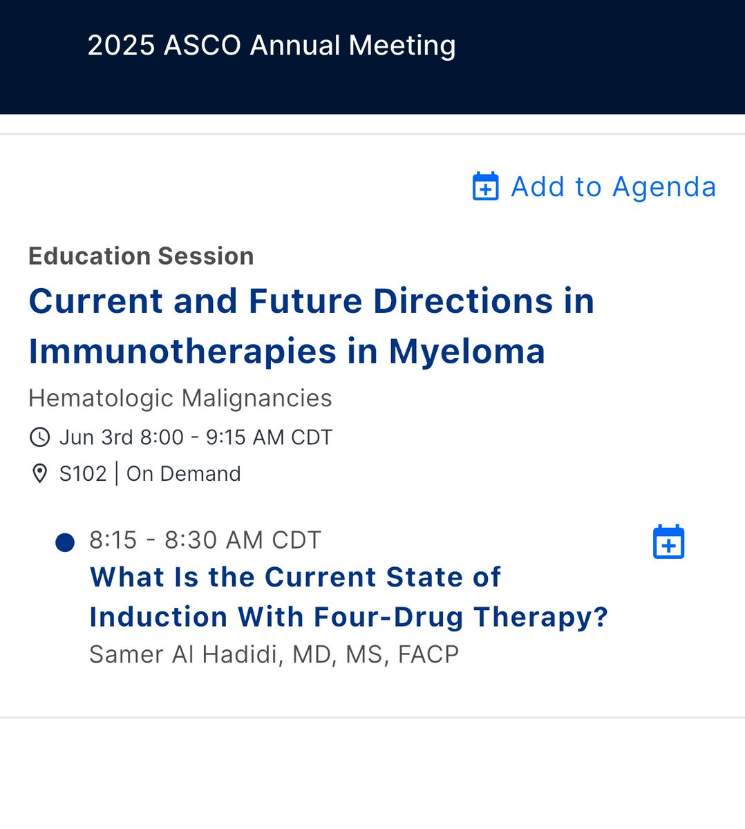 #ASCO25 abstracts titles are out
I will give a talk at the education session: Current and Future Directions in Immunotherapies in Myeloma
 #mmsm <a href="/ASCO/">ASCO</a> <a href="/UAMSMyeloma/">UAMS Myeloma Center</a> 

My talk will be: What Is the Current State of Induction With Four-Drug Therapy?

June 3, 2025 ,8-9:15 AM- mark