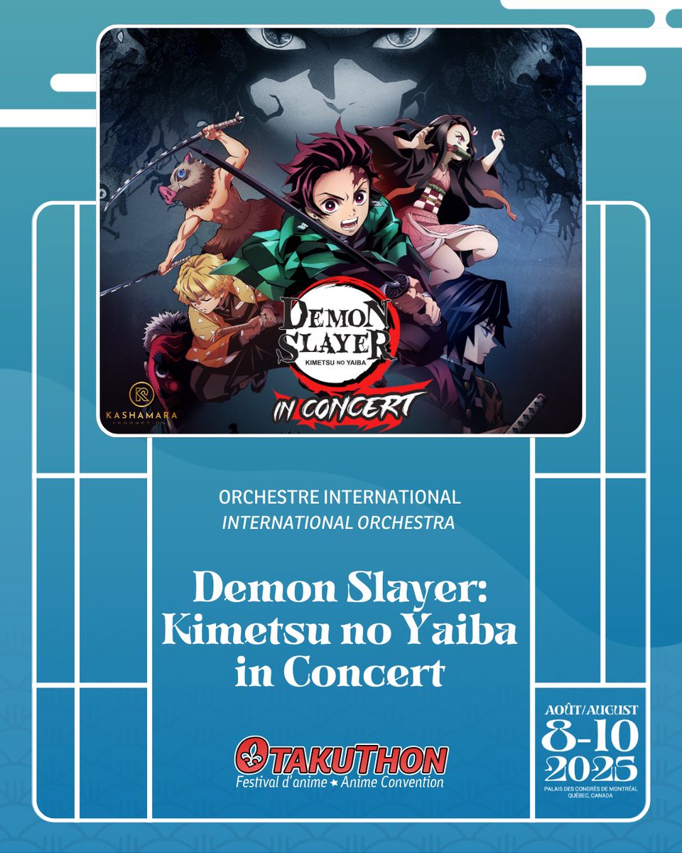 otakuthon's tweet photo. 📣NEW GUESTS📣
Enjoy the musical universe of Demon Slayer with the official ‘Demon Slayer: Kimetsu no Yaiba In Concert’, with Kashamara Productions! 🎶
Tickets on sale on April 25 🔥
💻 https://t.co/AXr2o4MhcO
#otk25 #otakuthon2025 #demonslayer #KashamaraProductions https://t.co/5NIpDHsWMl