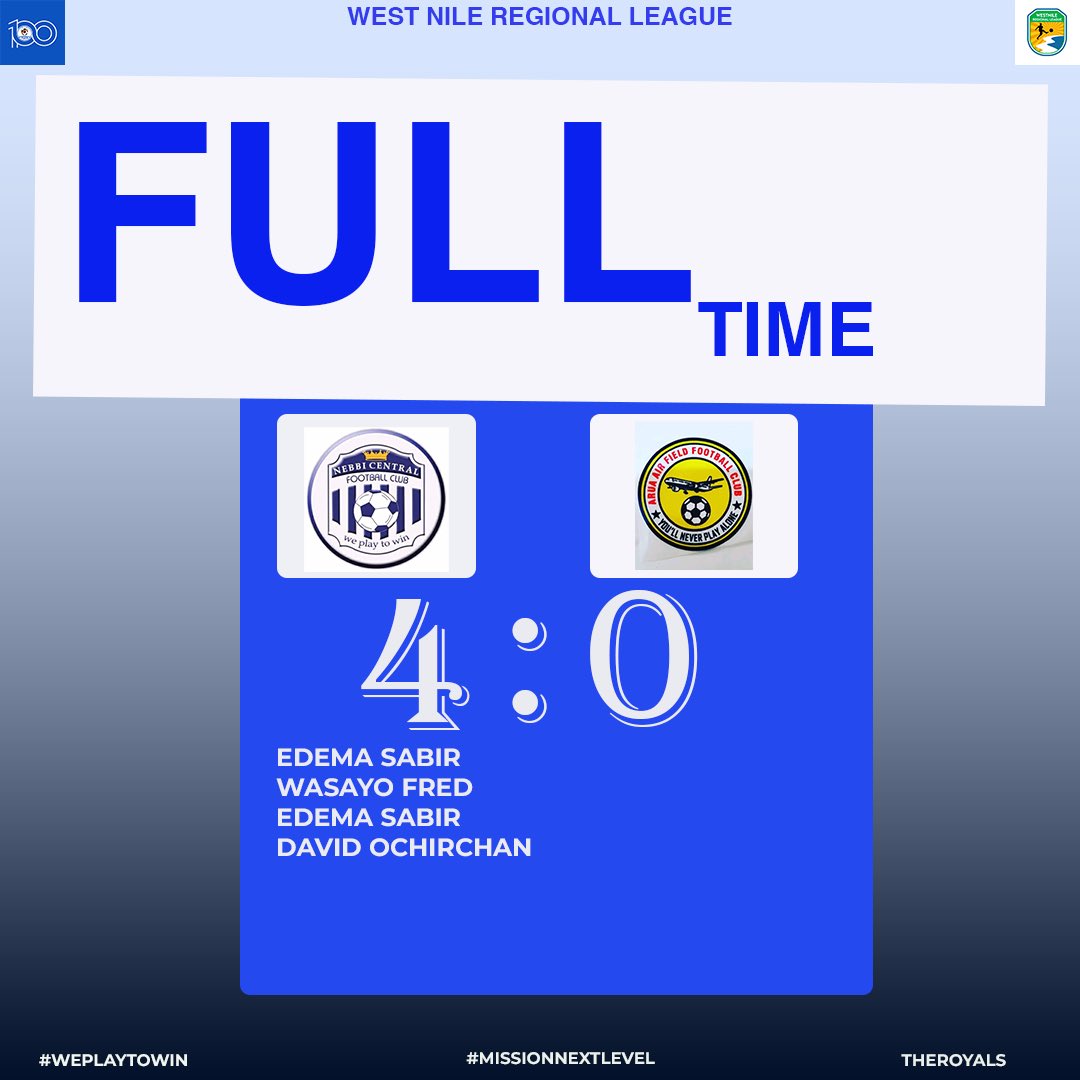 Nebbi_Central's tweet photo. ๐ตโช๏ธ| #WNRL
FT: Nebbi Central 4-0 Arua Airfield
An emphatic win at home courtesy of goals from Sabir Edema (two), Fred Wasayo and David Ochirchan.
#MissionNextLevel
#WeAreNebbiCentral
#WePlayToWin https://t.co/FVZiaqsY6t