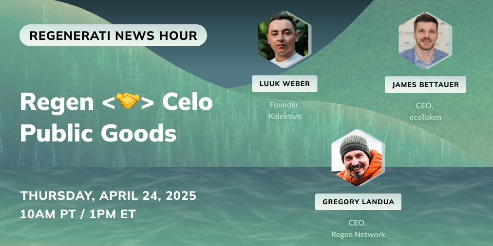 Dave Fortson (@dave_fortson) on Twitter photo You can now purchase and retire <a href="/regen_network/">Regen Network</a> ecocredits on Celo blockchain AND swap any Celo token for $REGEN coin. Let's talk about this tomorrow!
x.com/i/spaces/1djxXโฆ You can now purchase and retire <a href="/regen_network/">Regen Network</a> ecocredits on Celo blockchain AND swap any Celo token for $REGEN coin. Let's talk about this tomorrow!
x.com/i/spaces/1djxXโฆ