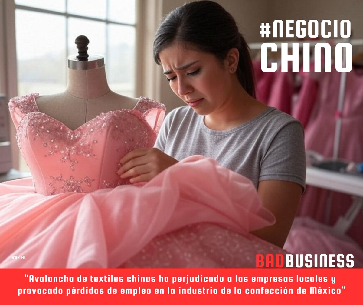 USEmbassyMEX's tweet photo. ¡Desilusión!
“Cada vez más y más vestidos de quinceañera de México proceden de China. Forman parte de una avalancha de textiles chinos que ha perjudicado a las empresas locales y provocado pérdidas de empleo en la industria de la confección de México, valorada en casi 5 mil millones de dólares”. https://t.co/XRr0WjBHuN (Reforma vía Bloomberg) - #NegocioChino #BadBusiness