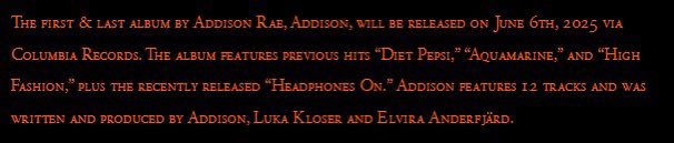 mazzypopstar's tweet photo. FIRST AND LAST ALBUM BY ADDISON RAE https://t.co/vPb58XMq2u