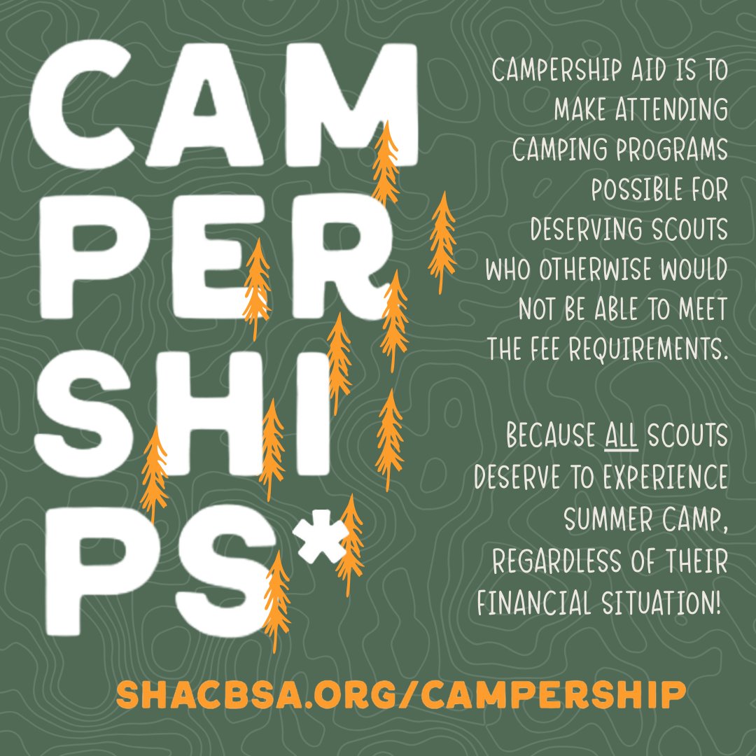 Camperships (scholarships) are available now to support youth who need a little help getting to the adventure of a lifetime. Apply today and make camp memories possible! 🌟 #ScoutCamp #Scholarships #SendAScoutToCamp #campstrake