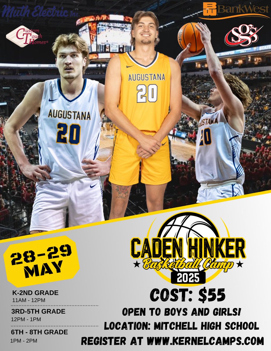 Kernel Boys Basketball (@kernelbb) on Twitter photo π¨ CADEN HINKER SKILLS CAMP!! π¨
Excited to offer this camp again this summer! Get signed up today at kernelcamps.com!
<a href="/CadenHinker/">Caden Hinker</a>
#KernelBasketball #OurWay π¨ CADEN HINKER SKILLS CAMP!! π¨
Excited to offer this camp again this summer! Get signed up today at kernelcamps.com!
<a href="/CadenHinker/">Caden Hinker</a>
#KernelBasketball #OurWay