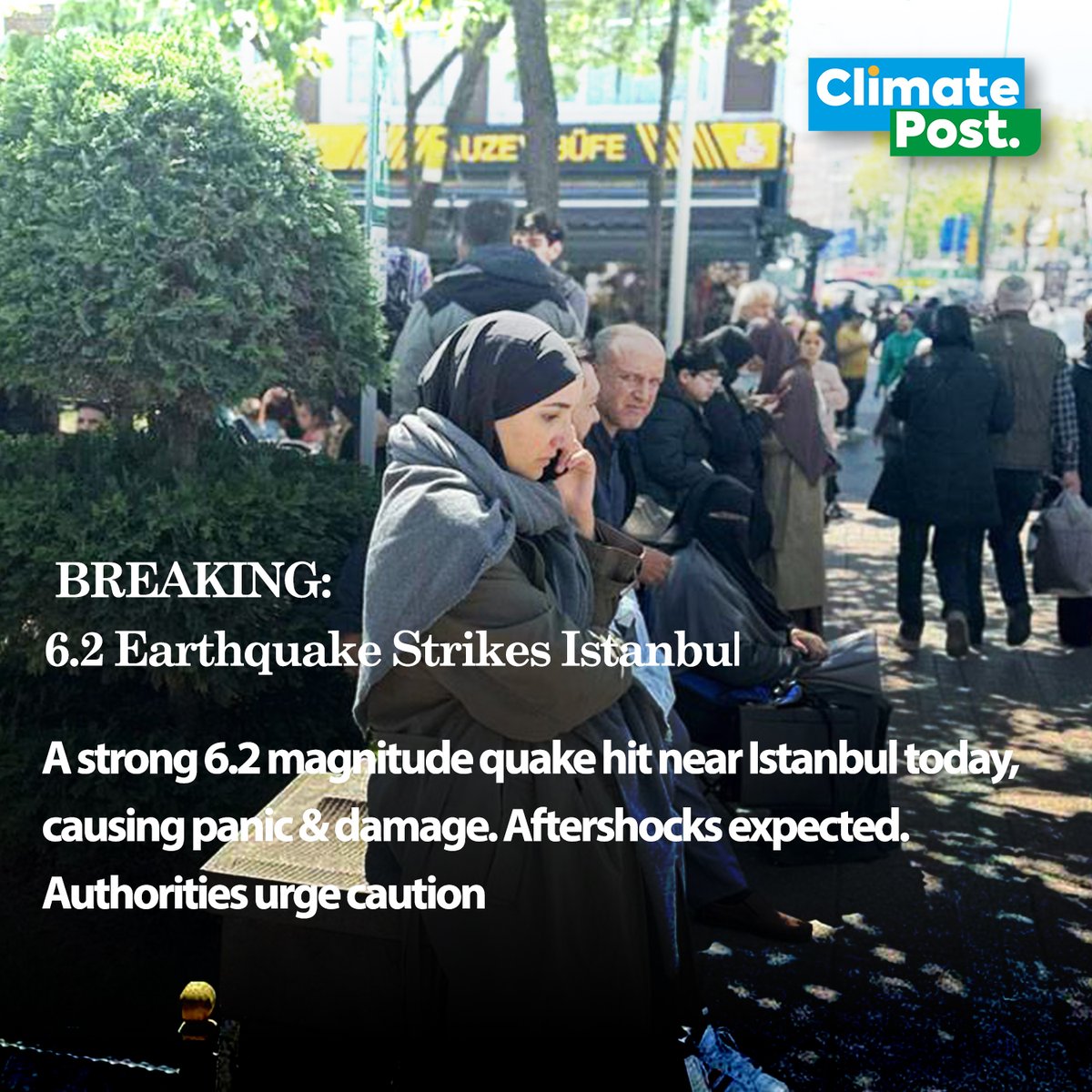 ClimatePostNews's tweet image. 6.2 Earthquake Strikes Istanbul
A strong 6.2 magnitude quake hit near Istanbul today, causing panic & damage. Aftershocks expected. Authorities urge caution. #Turkey #earthquakes climatepost.net/6-2-magnitude-…