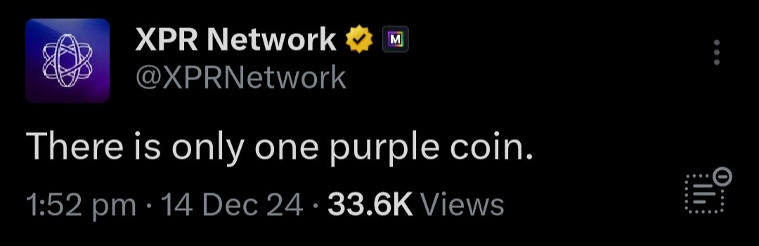 XPRwhale's tweet photo. There is Only ONE Purple Coin.
And it's NOT #XRP
$Proton is The Chosen One! #XPR
#XPRTheStandard $TDBN $METAL https://t.co/d3JIQDVETJ
