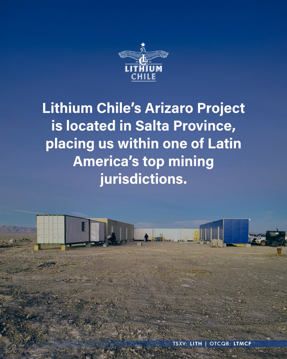 Lithium Chile Inc. (@chilelithium) on Twitter photo In 2023, Salta was ranked as Argentina’s top province for mining investment by the Fraser Institute. Our Arizaro Project is strategically located in this promising region.
Learn more: asmbly.link/bovx0f9 
$LITH | 🇺🇸 $LTMCF
#TSX #TSXV $LITH.V #OTCQB In 2023, Salta was ranked as Argentina’s top province for mining investment by the Fraser Institute. Our Arizaro Project is strategically located in this promising region.
Learn more: asmbly.link/bovx0f9 
$LITH | 🇺🇸 $LTMCF
#TSX #TSXV $LITH.V #OTCQB