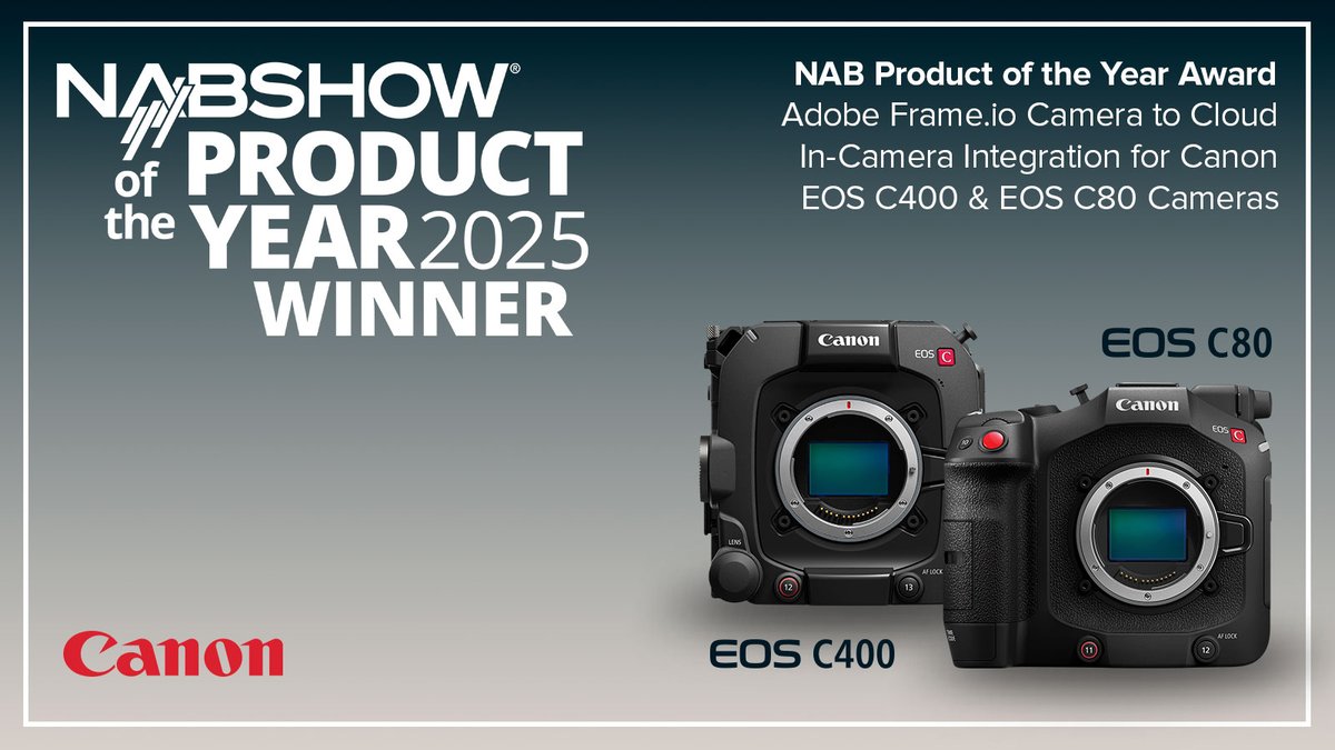 The Canon EOS C400 and EOS C80 have earned the prestigious <a href="/NABShow/">NAB Show</a> Product of the Year Award 🏆 for their native Adobe Frame.io Camera to Cloud integration. This feature allows creators to collaborate instantly! 

Learn more here: canon.us/4itLETP