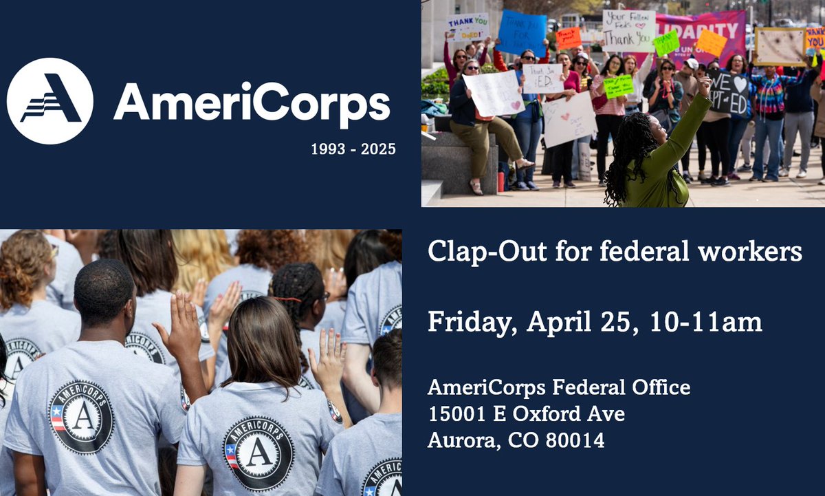 barristim's tweet photo. This Friday, April 25, from 10-11 am, come join your community to recognize federal employees' positive impact on their final working day at the AmeriCorps NCCC Southwest campus
Please spread the word and join the event to show gratitude for their commitment to community service. https://t.co/qTysx9PpBE