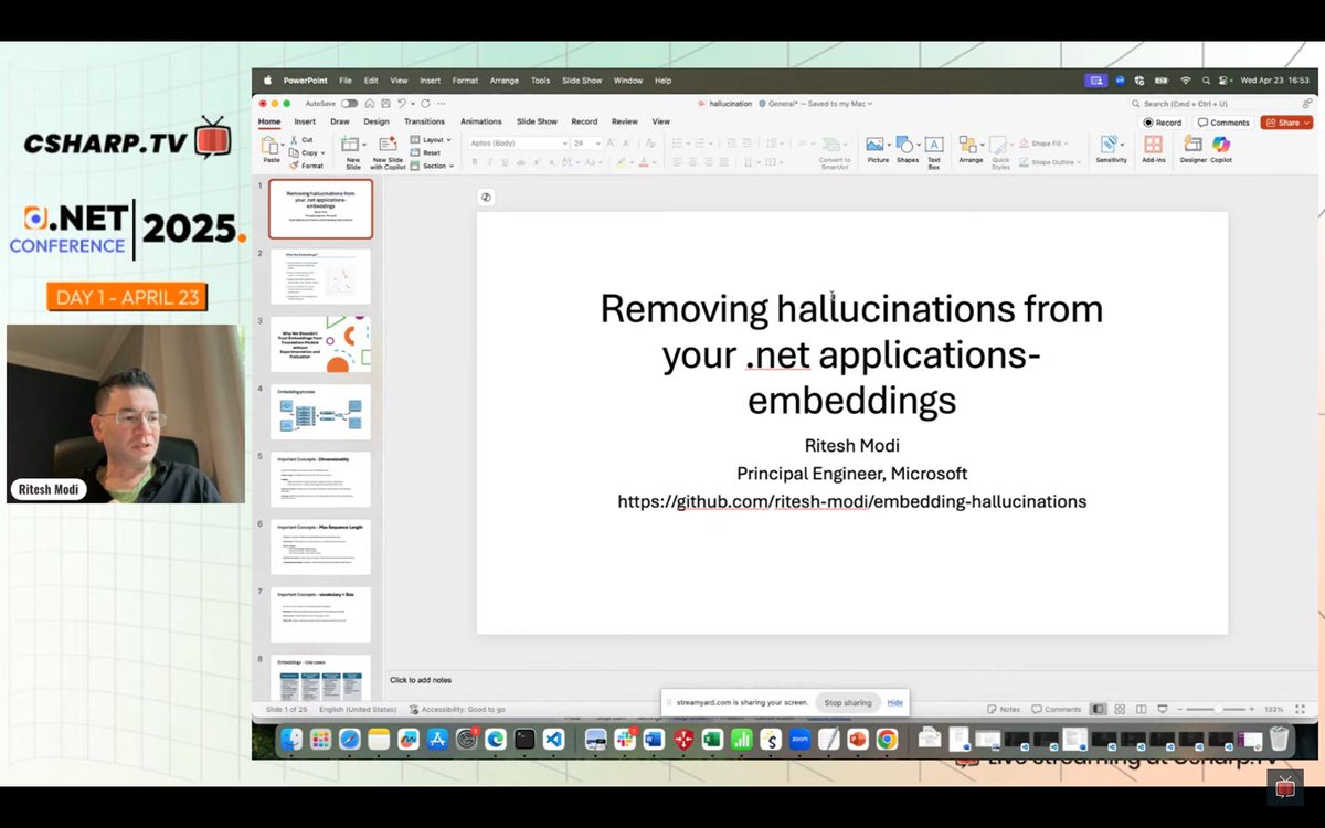 CSharpDotTV's tweet image. The keynote by @automationnext at #DotNetConf25 is live!
He’s unpacking how to remove hallucinations from .NET applications using embeddings.
It’s all about making AI trustworthy in production—this keynote is a game changer. 👏
📺 Watch it live: csharp.tv…