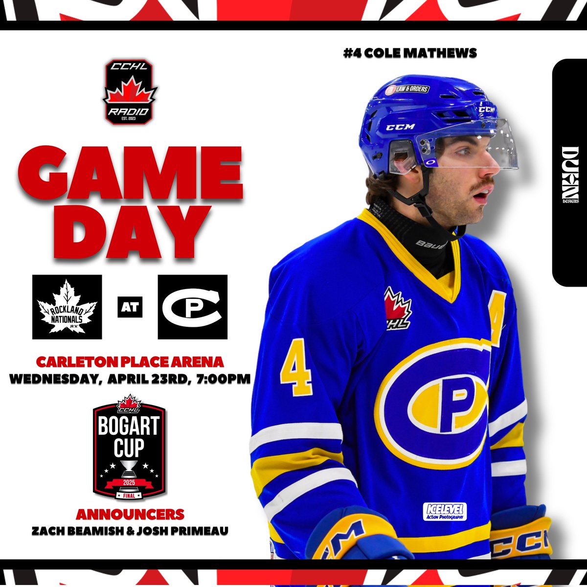 IT'S FINALS GAMEDAY!

Will the Canadians have home-ice advantage in the cramped confines of Carleton Place Arena, or will Rockland's momentum be too tough to tame?
Zach Beamish and Josh Primeau have the mics tonight for Game Two!

#roadtobogartcup2025 
📸 icelevel.com