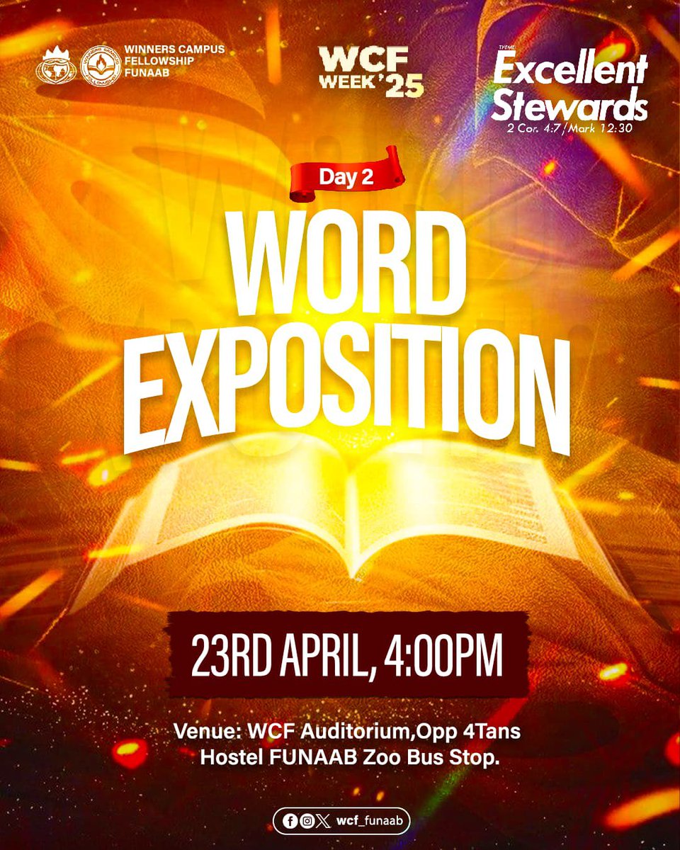 wcf_funaab's tweet photo. We have started and we are still expecting you 

Day 1 was Awesome in God’s presence 🔥✨
What exactly does it mean to be an Excellent Steward?

See you there😉🤍

#wcffunaab #wcf #christianfellowship #funaabites #excellentsteward https://t.co/BpmoH8hXNB