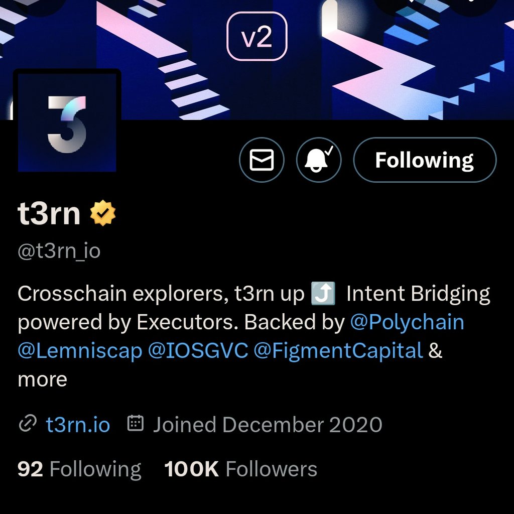 ANKAN ⛓️ Crypto OG 🇮🇳 (@ankanonchain) on Twitter photo Big shoutout to <a href="/t3rn_io/">t3rn | ethcc 🇫🇷</a> for crossing 100K followers! The cross-chain revolution is on fire
I'm proud to be part of this as an Executor ⚙️, running a node right from my laptop 💻 and helping bridge intents across chains 🌉
This isn’t just tech, it’s a movement
t3rn up! ⤴️ — Big shoutout to <a href="/t3rn_io/">t3rn | ethcc 🇫🇷</a> for crossing 100K followers! The cross-chain revolution is on fire
I'm proud to be part of this as an Executor ⚙️, running a node right from my laptop 💻 and helping bridge intents across chains 🌉
This isn’t just tech, it’s a movement
t3rn up! ⤴️ —