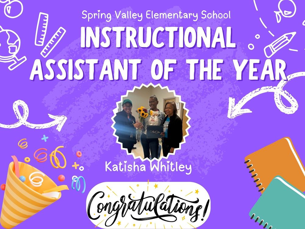 Ms. Whitley is the 2025 Spring Valley's Instructional Assistant of the Year! dpsnc.net/o/springvalley…
