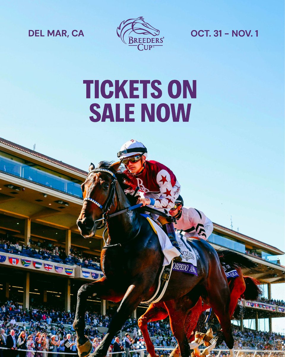 BreedersCup's tweet photo. Tickets for #BC25 are on sale NOW! 🎟️🏇

Purchase your #BreedersCup tickets for Oct. 31 &amp; Nov. 1 at @DelMarRacing, now with an enhanced ticketing experience through @SeatGeek.  🌴

Buy now: https://t.co/D1ztUjRz1K https://t.co/XBvoxowddy